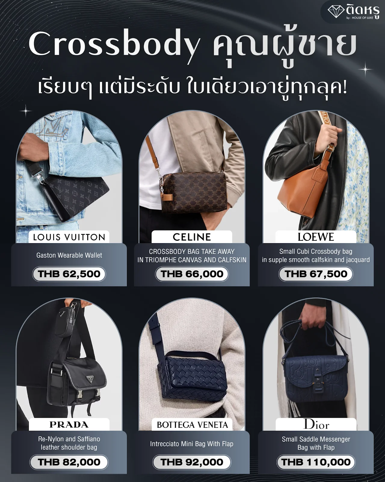 กระเป๋า Crossbody แบรนด์เนมผู้ชาย ดีไซน์เรียบหรูสีดำแมตช์ง่าย