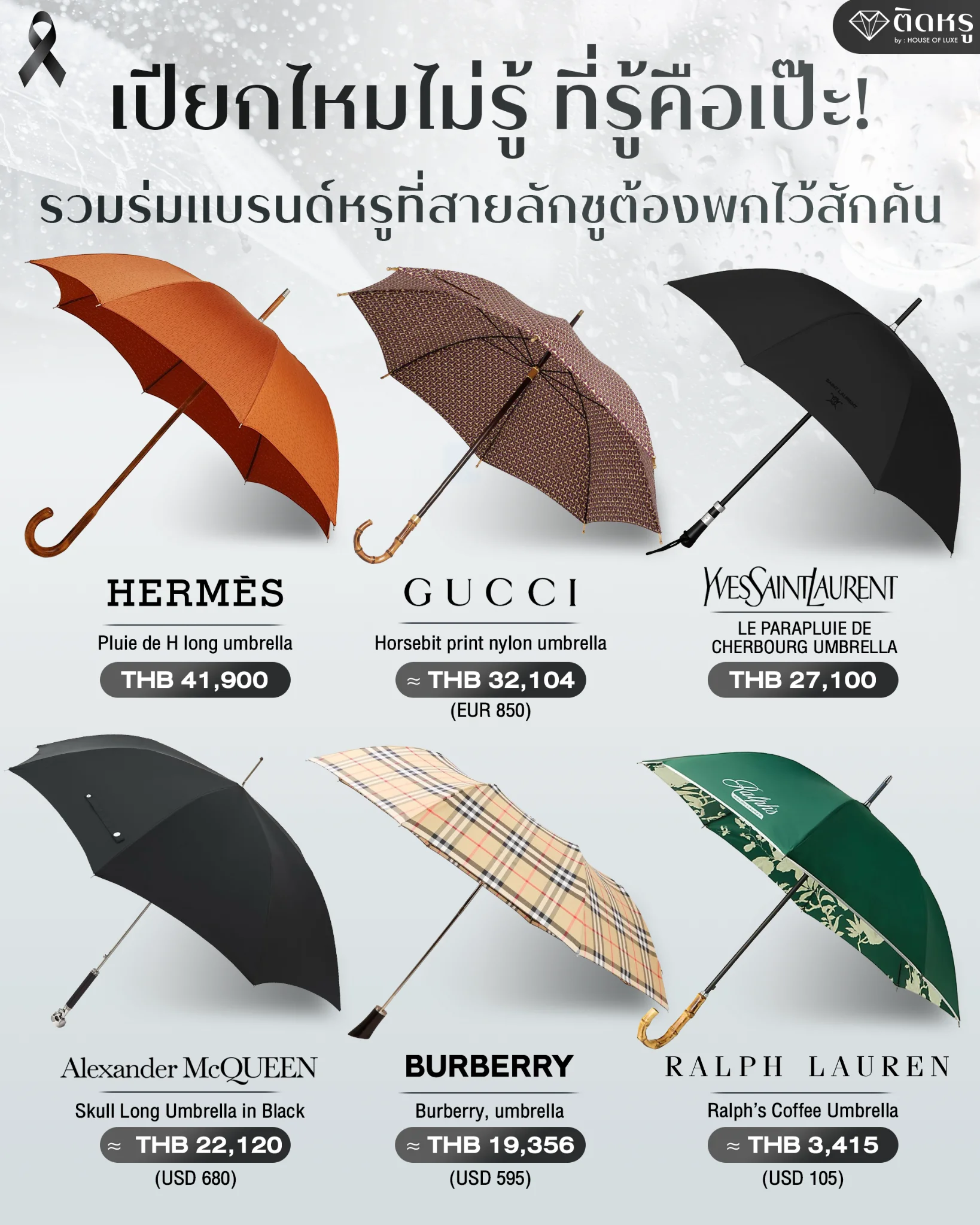 Collection of luxury designer umbrellas for a perfect high-end rainy day look