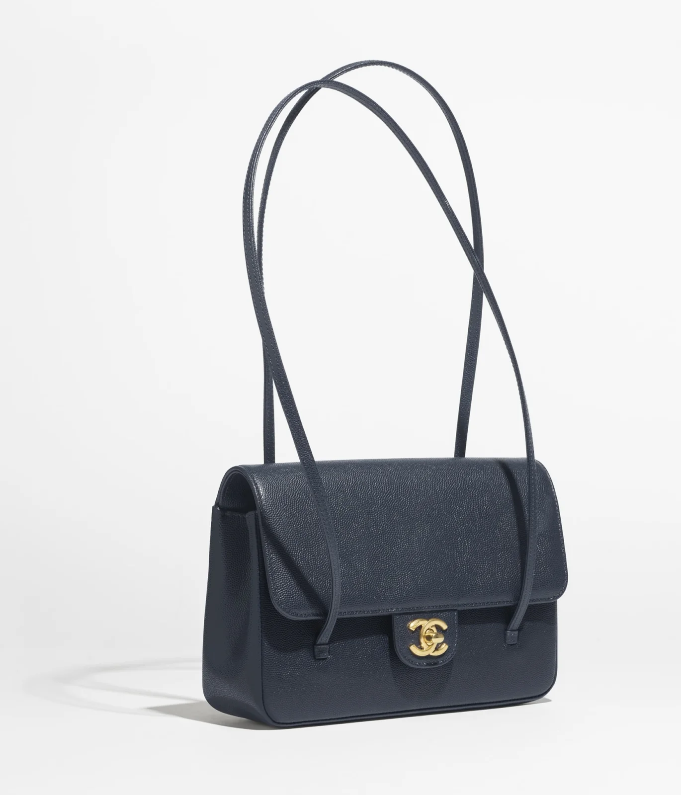 Chanel Small Flap Bag in Grained Shiny Calfskin Dark Blue