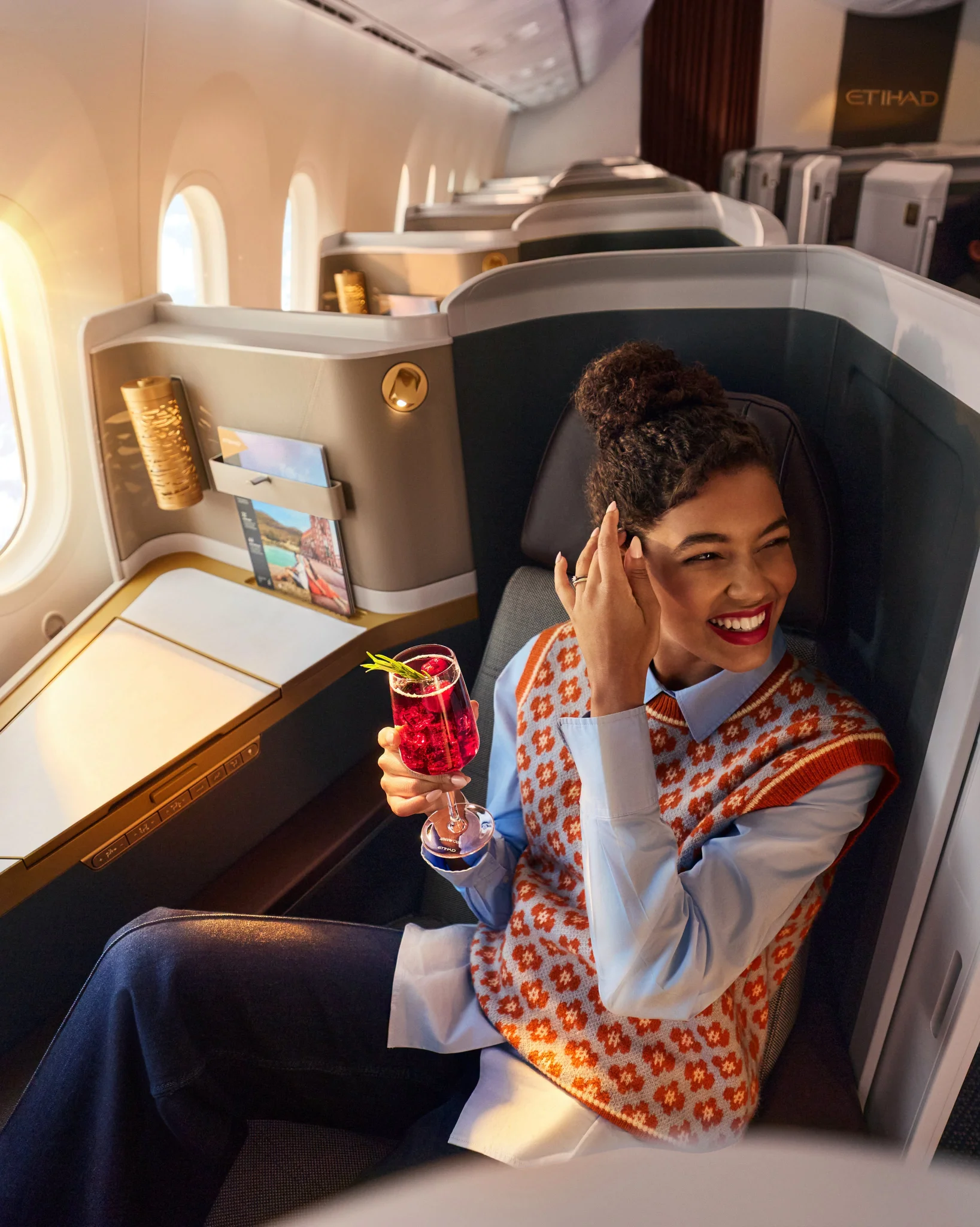 Etihad Airways Airbus A350 Business Class cabin interior on long-haul routes to Europe