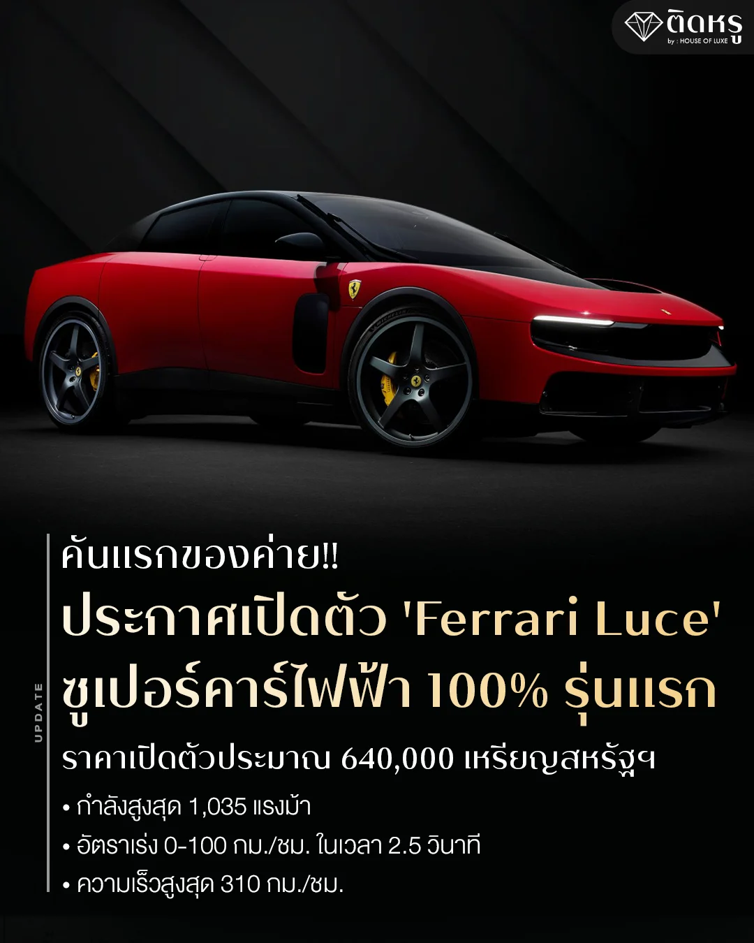 Ferrari Luce launch as the brand's first 100 percent electric supercar