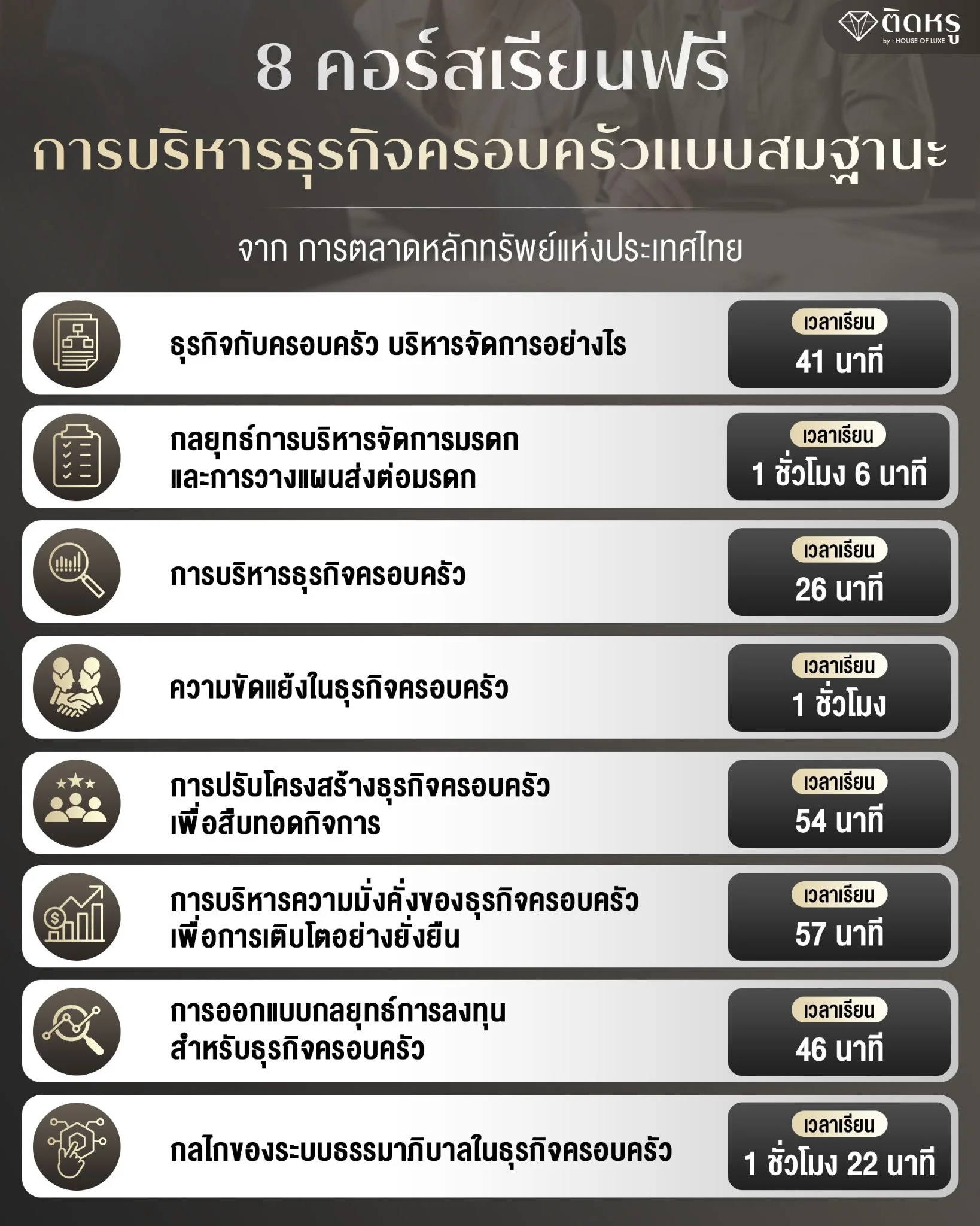 สรุปรายชื่อคอร์สเรียนฟรี ธุรกิจครอบครัว ตลาดหลักทรัพย์ สำหรับเจ้าของกิจการยุคใหม่