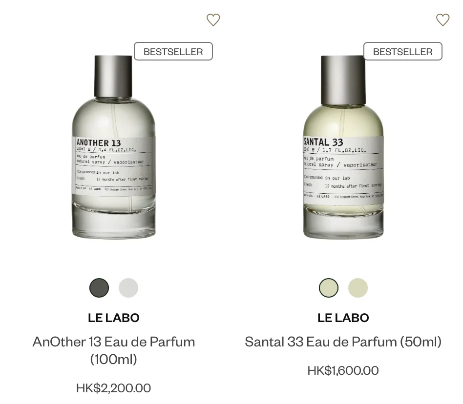 Bottles of Le Labo Santal 33 and Another 13 perfumes