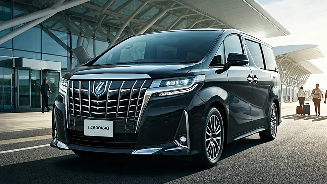 รถตู้พรีเมียมสีดำจอดรอรับผู้โดยสารหน้าสนามบิน