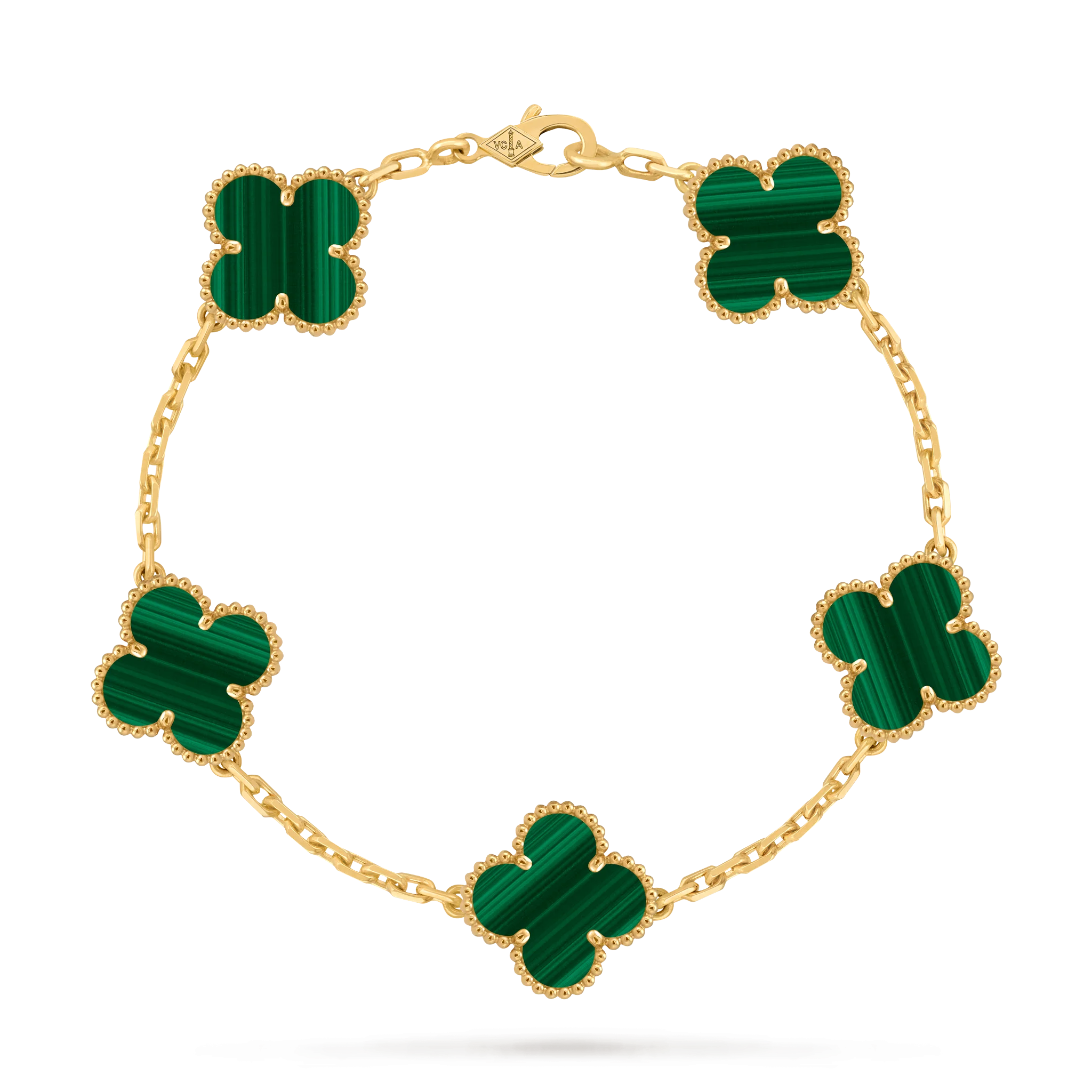 Van Cleef & Arpels Vintage Alhambra bracelet, 5 motifs (18K yellow gold, Malachite)