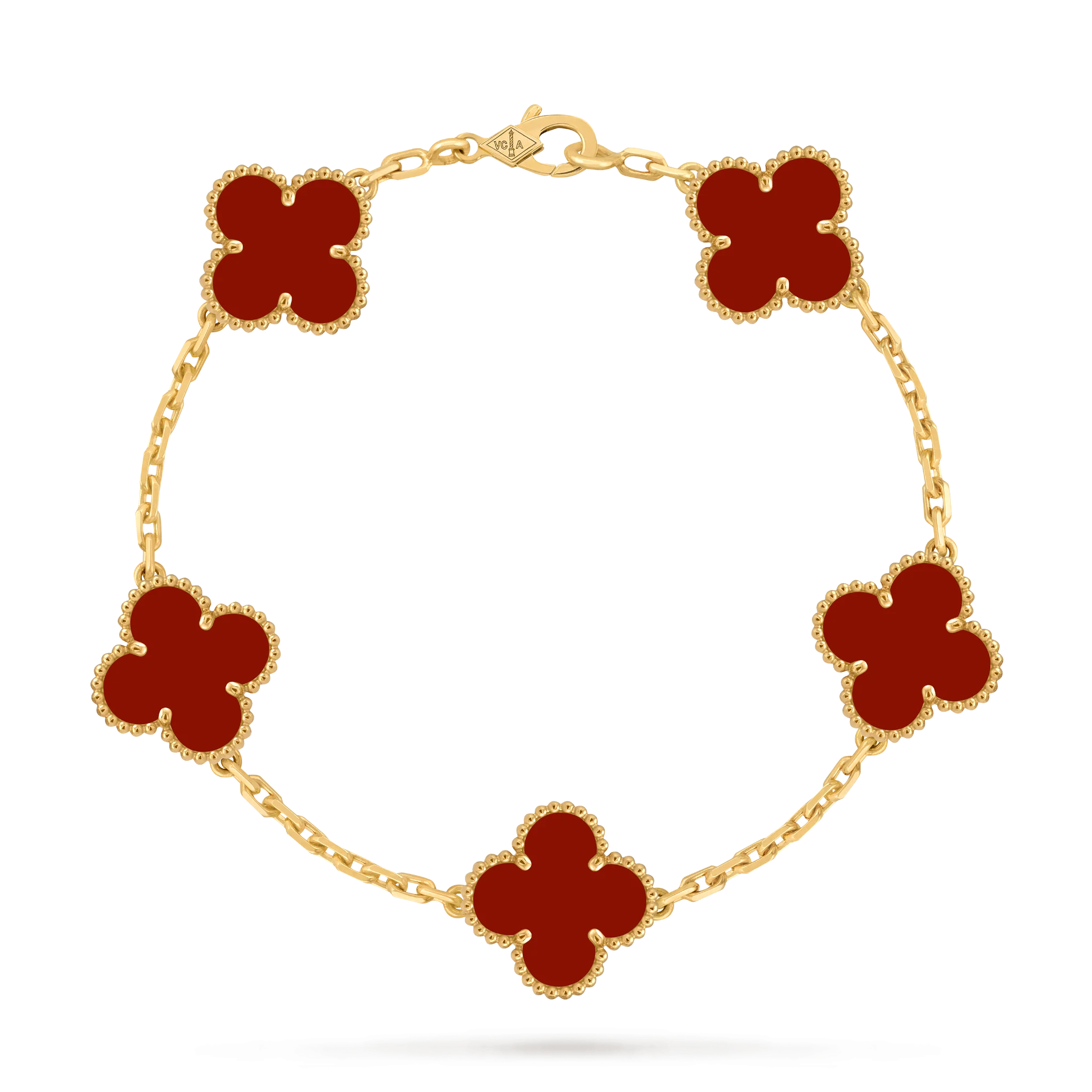 Van Cleef & Arpels Vintage Alhambra bracelet, 5 motifs (18K yellow gold, Carnelian)