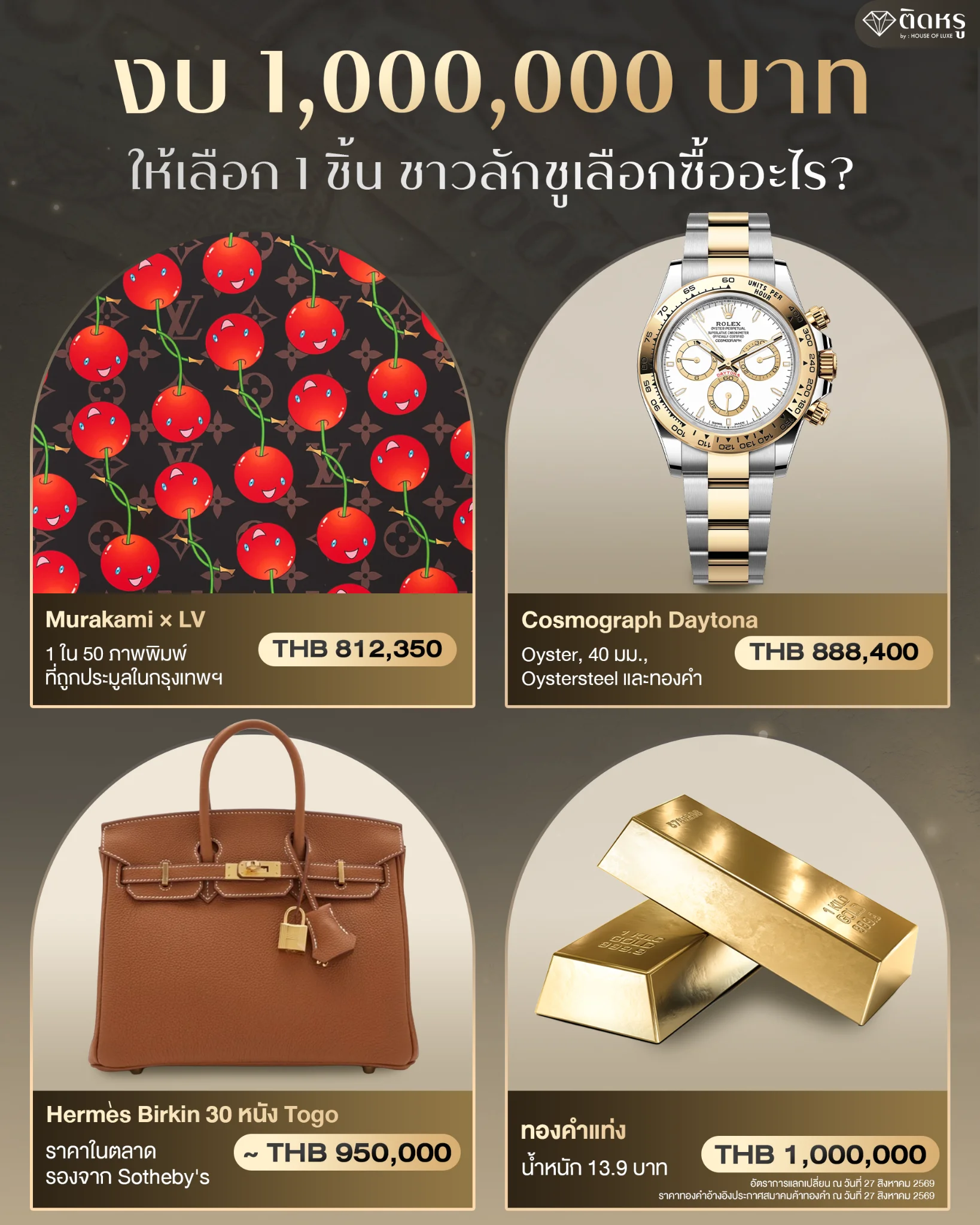 เปรียบเทียบ 4 ไอเทมสายลักชูงบ 1 ล้านบาทสำหรับนักสะสมและการลงทุน