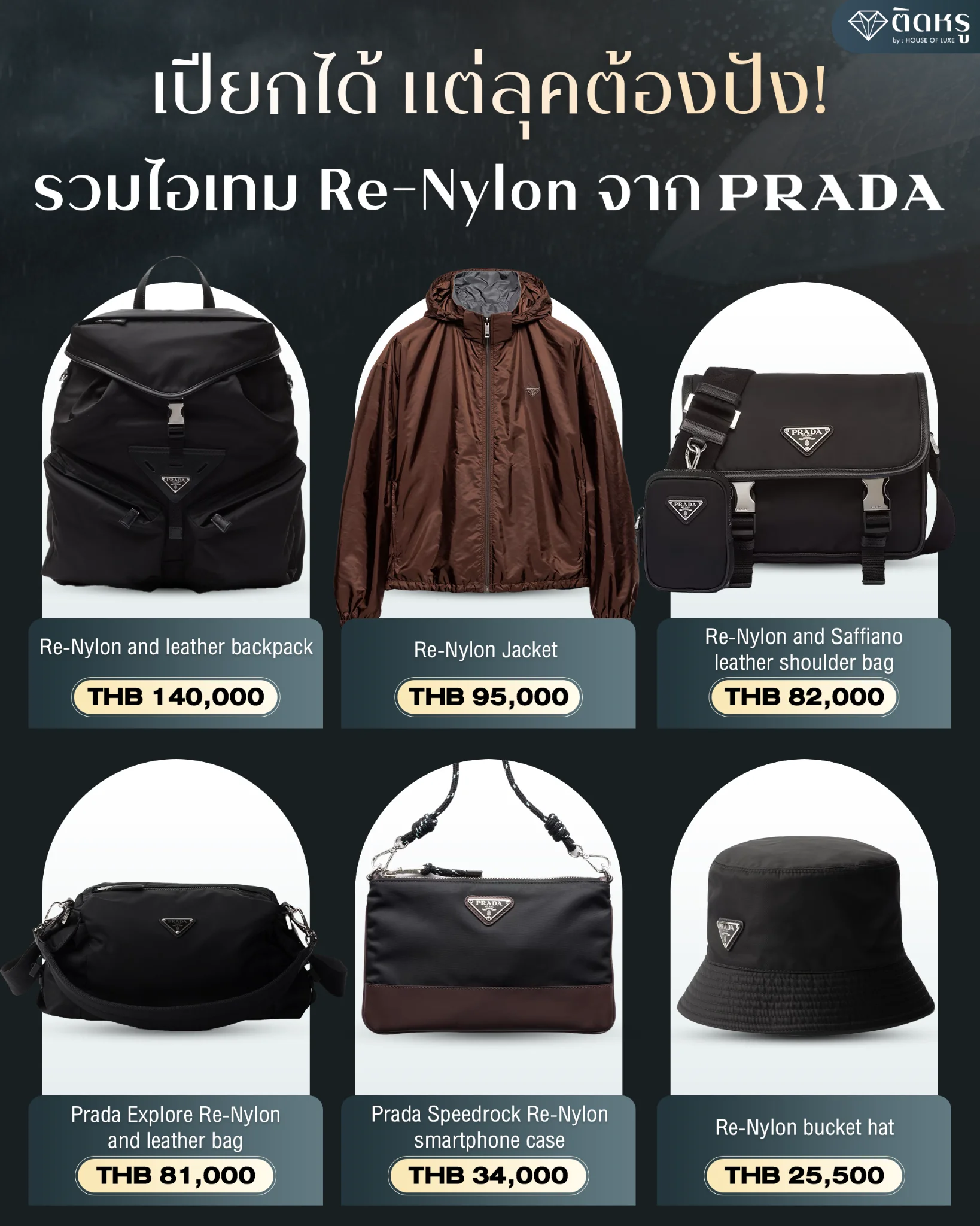 หมวกบักเก็ต Prada Re-Nylon bucket hat สีดำสุดคลาสสิกรับหน้าฝน
